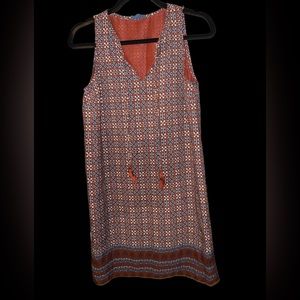 Anthropologie Fleur Bleue Orange Pattern Tassel Tie Sleeveless Shift Dress 2